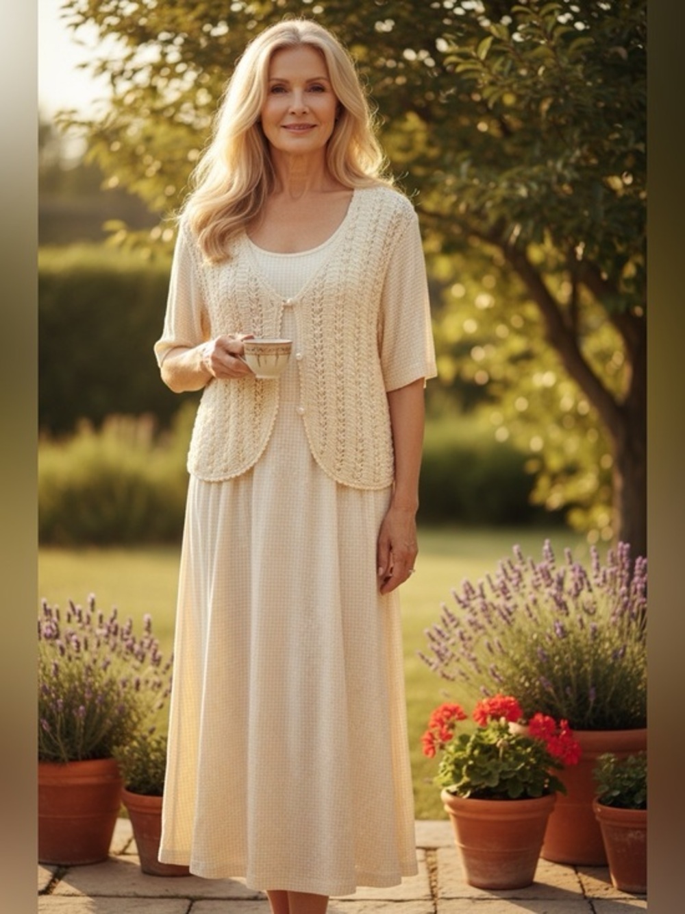 Cottagecore Vintage Impulsive Gingham and Crochet Maxi Dress with Pearl Detail